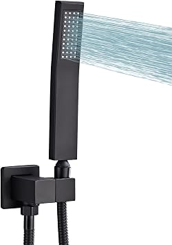 Black square hand shower head, handheld shower head with hose,brass High pressure flushing With adjustable water supply elbow Wall mount connector Shower bracket and hose set