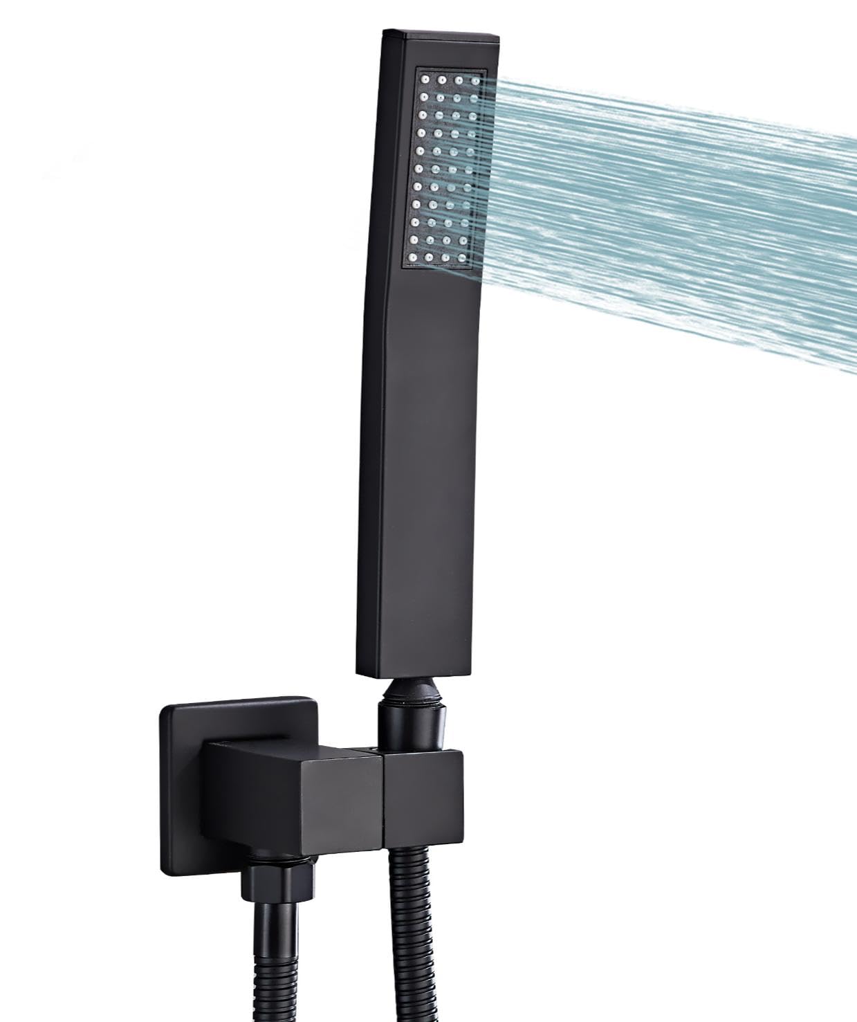 Photo 1 of ***MISSING PARTS*** LRVBKUSAV Black square hand shower head, handheld shower head with hose,brass High pressure flushing With adjustable water supply elbow Wall mount connector Shower bracket and hose set