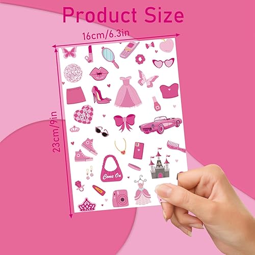 Miniatura 2 de Gameza Tatuajes temporales rosados para niñas  Suministros de recuerdos de fiesta rosa intenso, tatuajes temporales para niños, calcomanías de