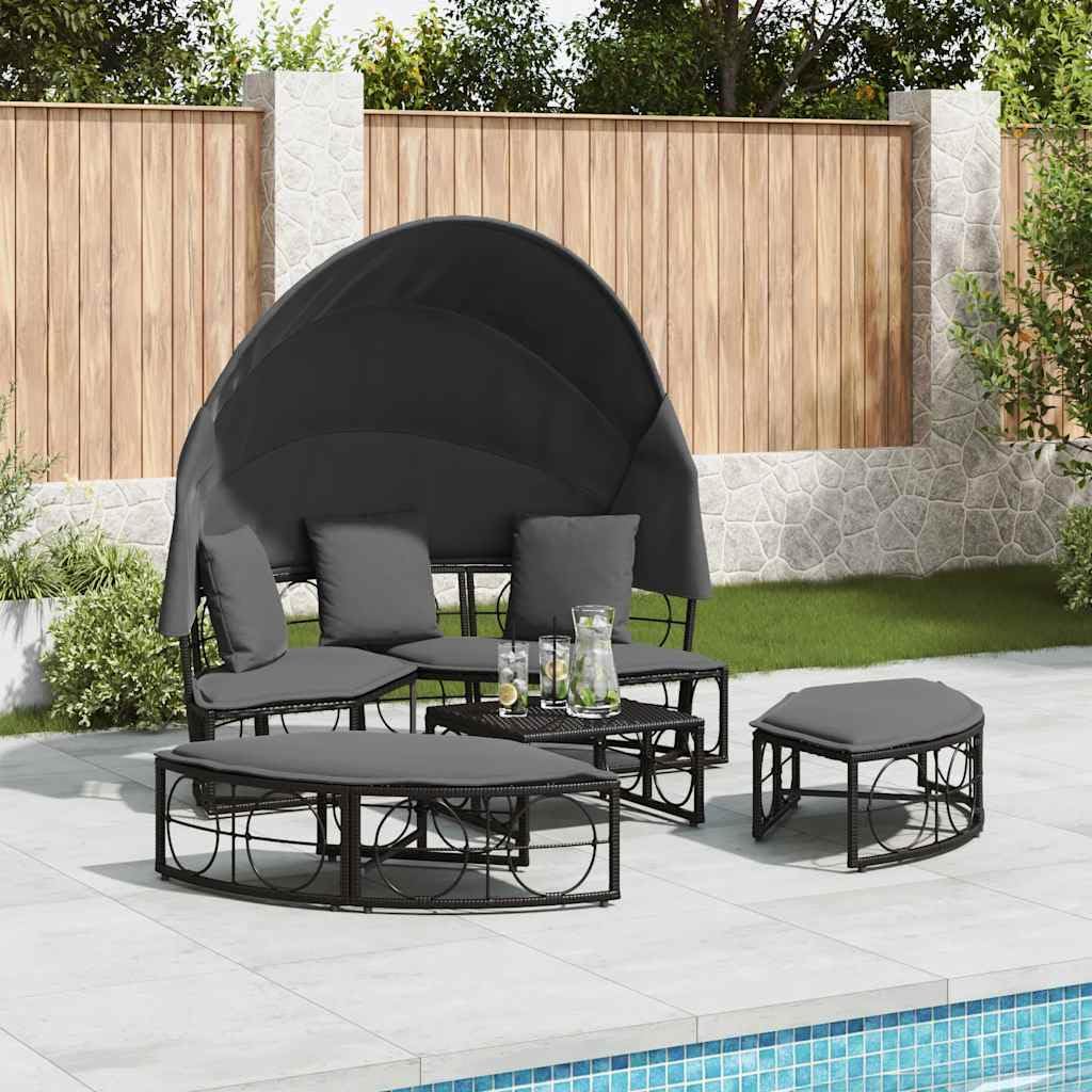 Générique Letto di riposo esterno con baldacchino retrattile e cuscini, letto da giardino modulare in resina intrecciata, set convertibile in isola di sole o salone di conversazione con fodere