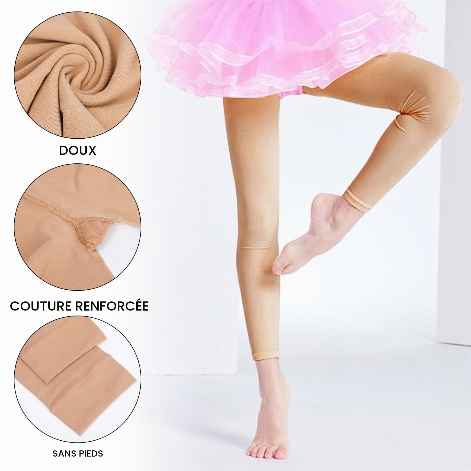 Risipu Lot de 2 paires de collants de danse 60D sans pieds ultra doux pour filles de 3 à 14 ans