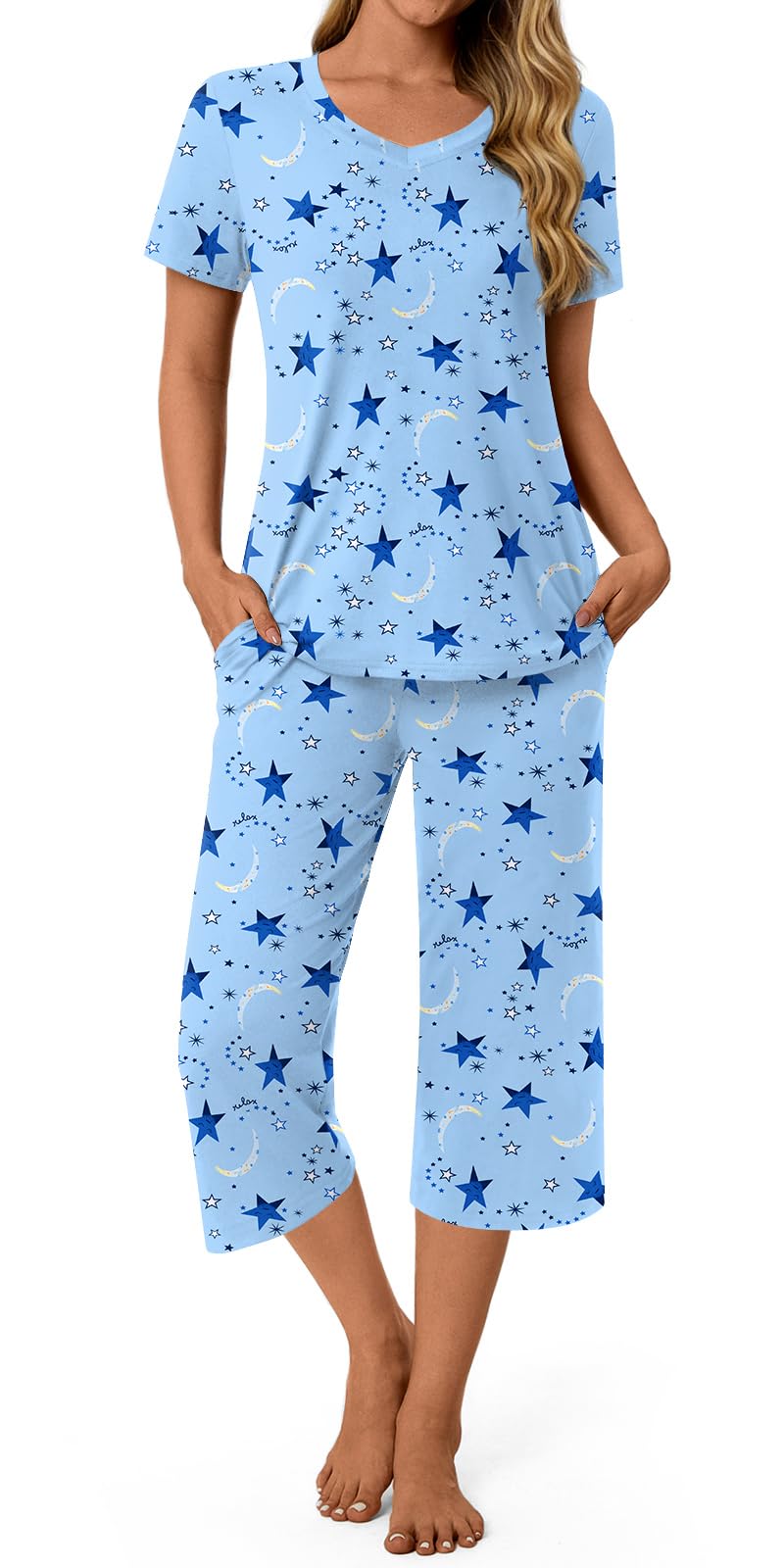 syoss Conjunto de pijama de 2 piezas para mujer, talla grande, ropa de dormir, conjuntos de pijama para mujer, talla L-5XL, con bolsillos