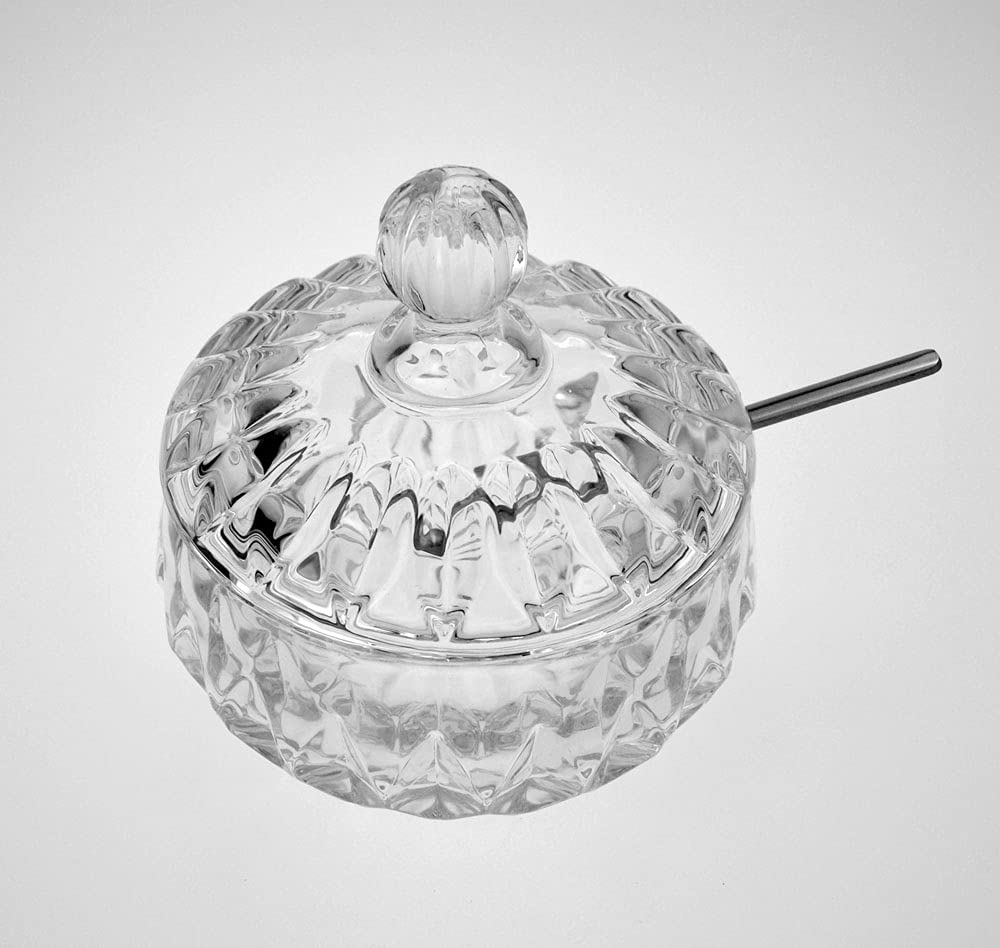 Azucarero de vidrio transparente, tarro de especias, caja de condimentos, olla para condimentos con tapa y cuchara, transparente, 2