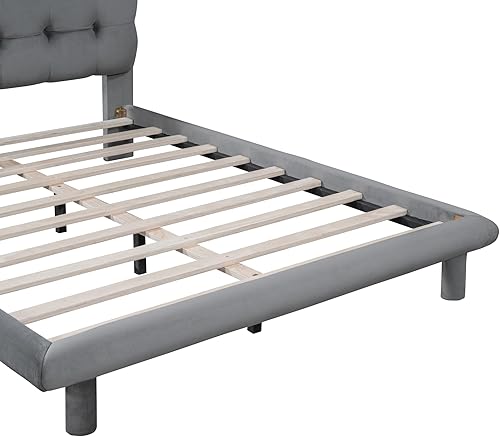 Miniatura 179 de Base de cama flotante tamaño Queen con luces LED y carga USB, marco de cama LED de plataforma tapizada moderna, no necesita somier (blanco-1)