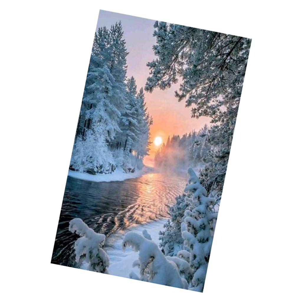 KBOLAE 5D Rhinestone Picture Embroidery Sunset Snow Landscape Cross Stitch Kit Decor