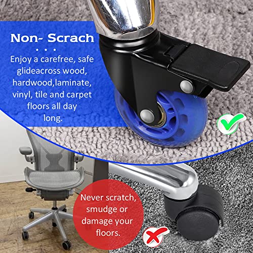 Office Chair Wheels With Brake, Replacement Rubber Chair Casters For Hardwood Floors And Carpet, Set Of 5, Heavy Duty Office Chair Casters For Chairs To Replace Office Chair Mats -Universal Fit. #TOP6