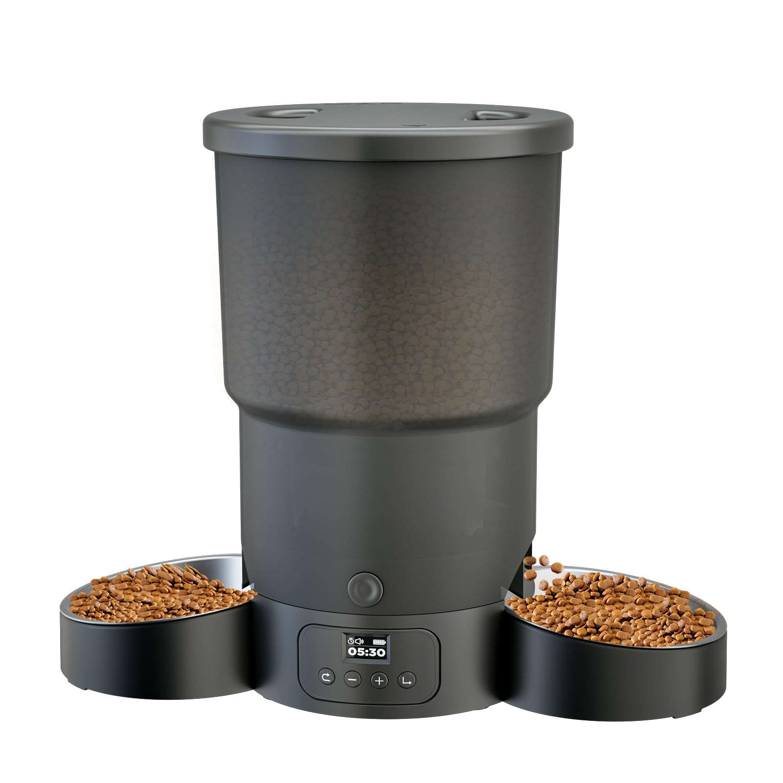 Gimars 5L Distributore Automatico Cibo Gatti 2 Ciotole in Acciaio Inossidabile, Distribuzione Uniforme, Dispenser Crocchette Gatti e Cani Programmabile da 1-6 Pasti al Giorno, Registrazione Vocale 10s