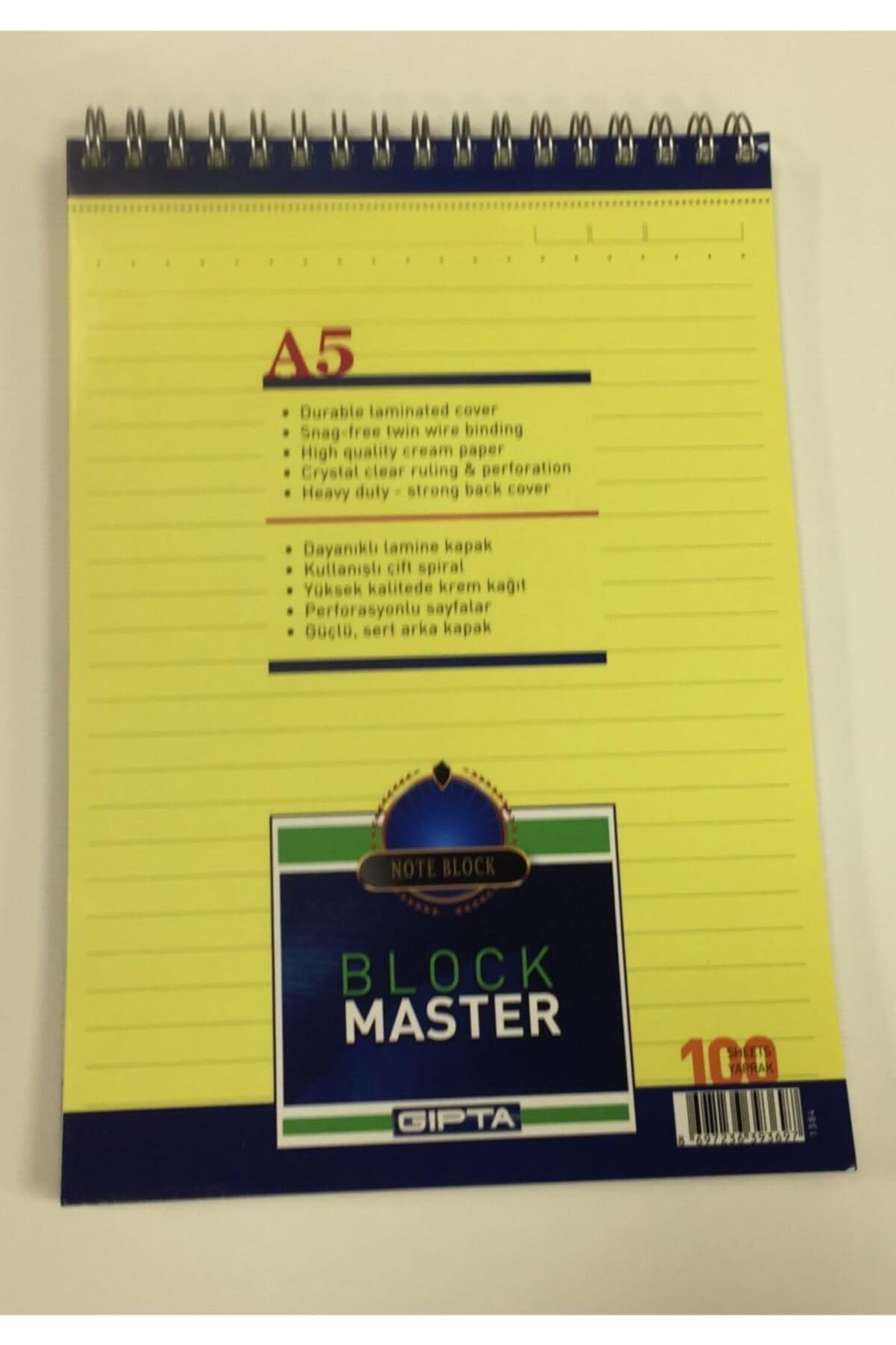 Gıpta Block Master spiralna okładka kartonowa A5, 100 arkuszy - w linie