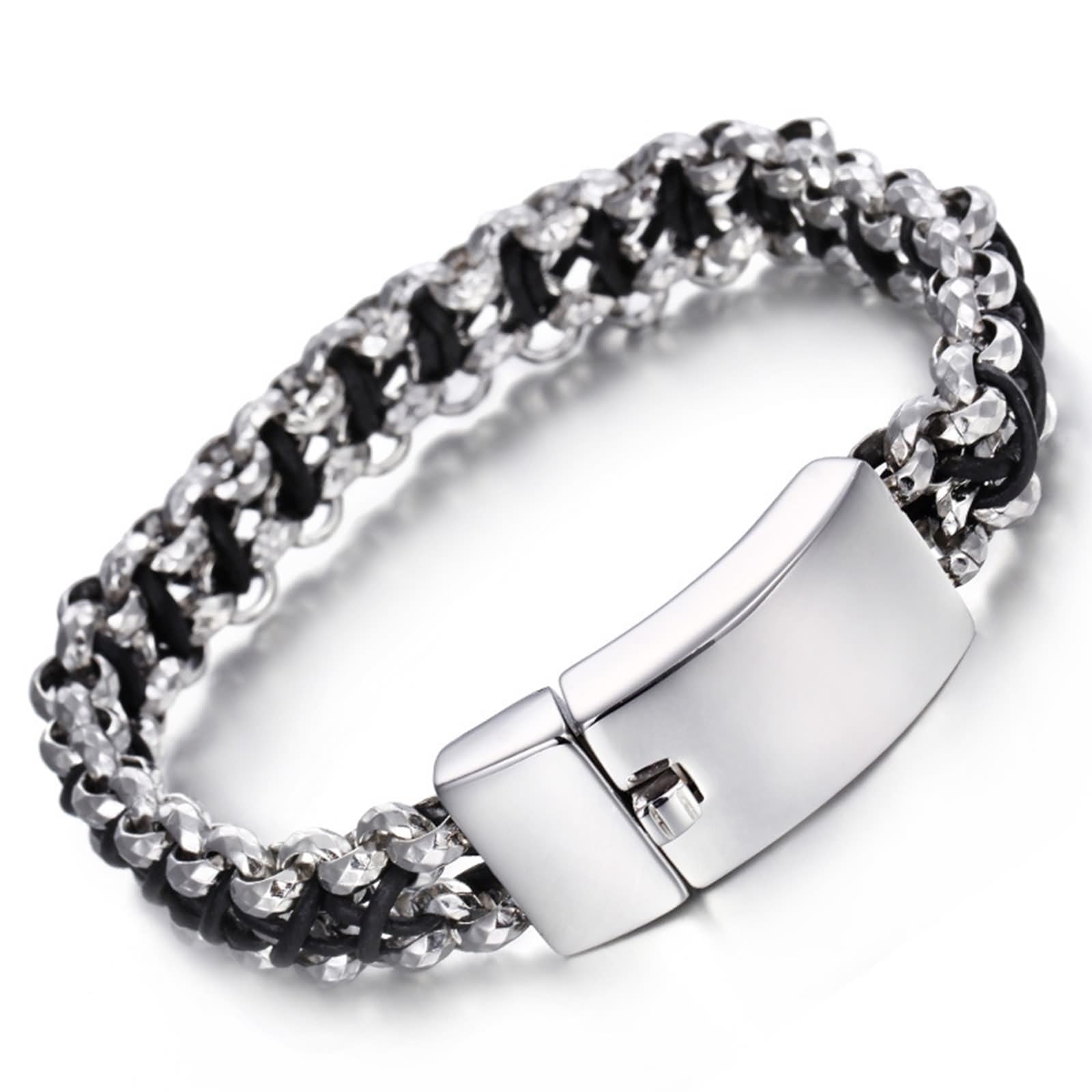 Armband Mann Silber, Armbänder Set Herren Leder Retro Einfachheit aus Stahl 23cm Geschenk Beste Freundin