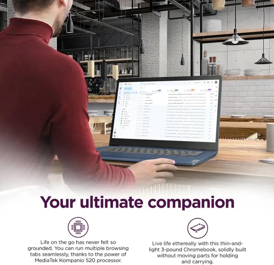 Lenovo Chromebook 14" FHD Touchscreen, 8 Core MediaTek Kompanio 520, 4GB LPDDR4X, 320GB Storage (64GB eMMC+256GB Card), Microsoft 365, Business & Student Laptop, Webcam, WiFi 6, Chrome OS, Blue - Image 6