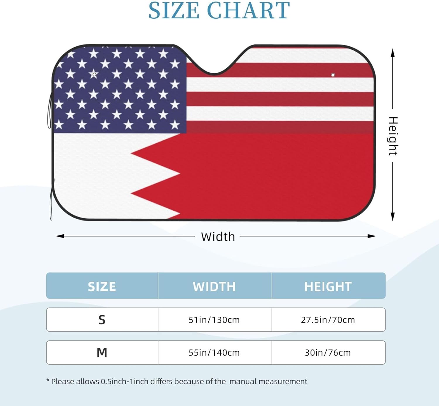 America Bahrain Friendship Flag Foldable Car Windshield Sunshade Blocks Heat and Sun Glare Uv Rays