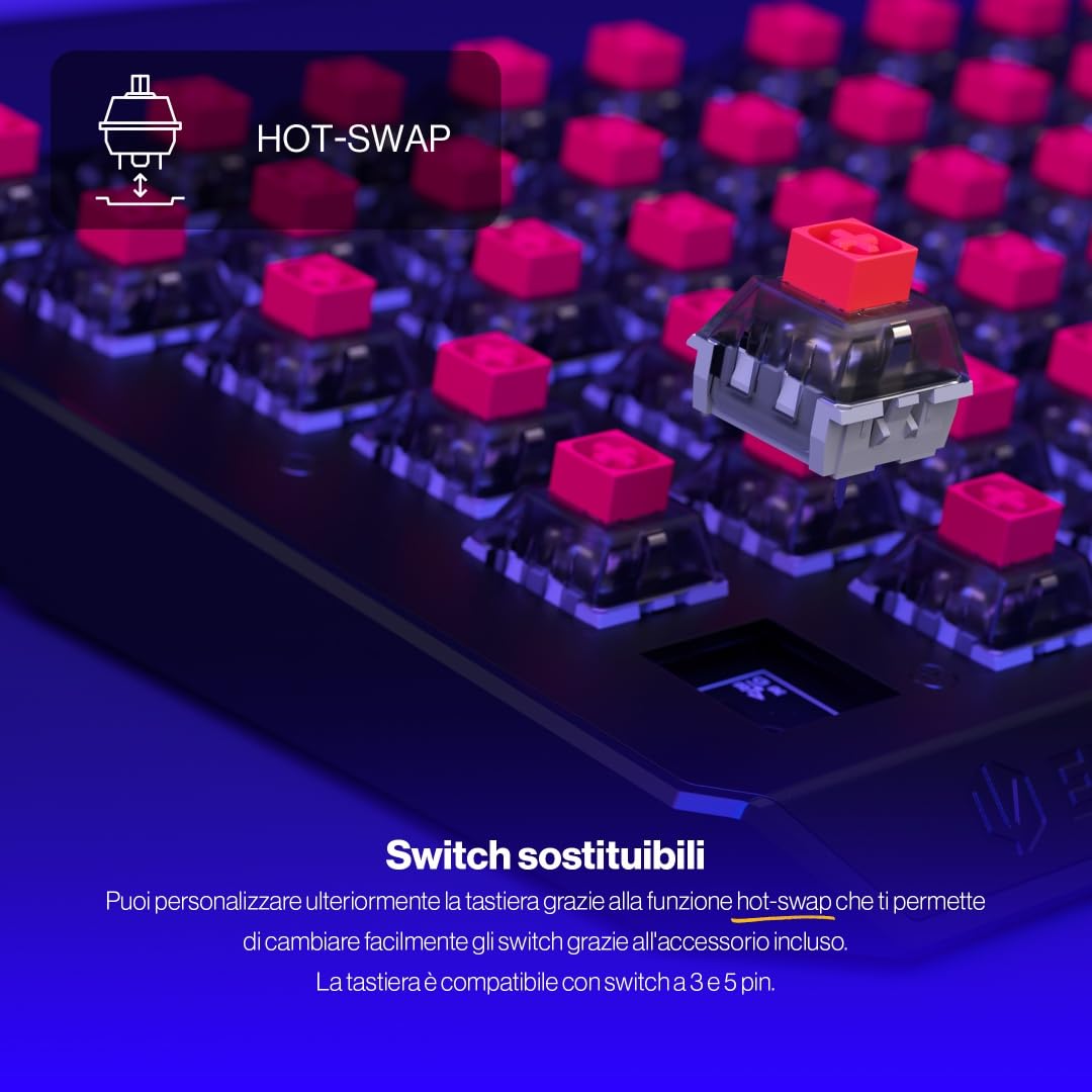 ENDORFY Thock 75% wireless rosso, tastiera meccanica wireless 75%, QWERTY, interruttori Kailh Box rossi, RGB, copritasti PBT EY5A073