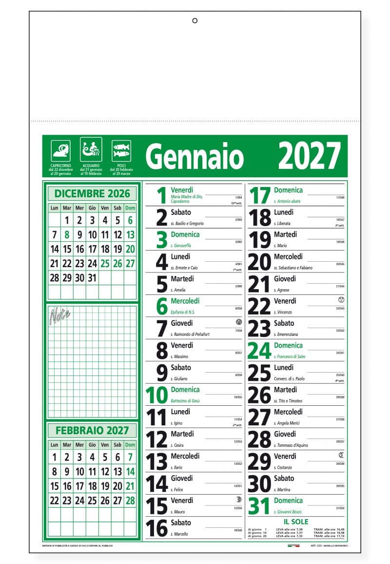 100 Calendari Da Parete 2027 - Calendario trimestrale moderno verde - 28,8x47 - personalizzati con logo - Personalizzabile - Collezione 2027-100 pezzi