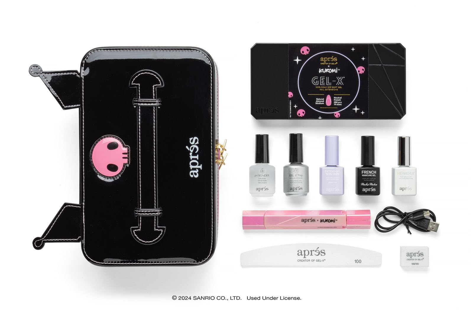 APRÉS x Kuromi™ Gel-X Nail Extension Kit w/ Neutral French Natural Almond Medium Nail Tips, Extend Gel, Bonder, Gel-X Prep, Sanrio Omni Light