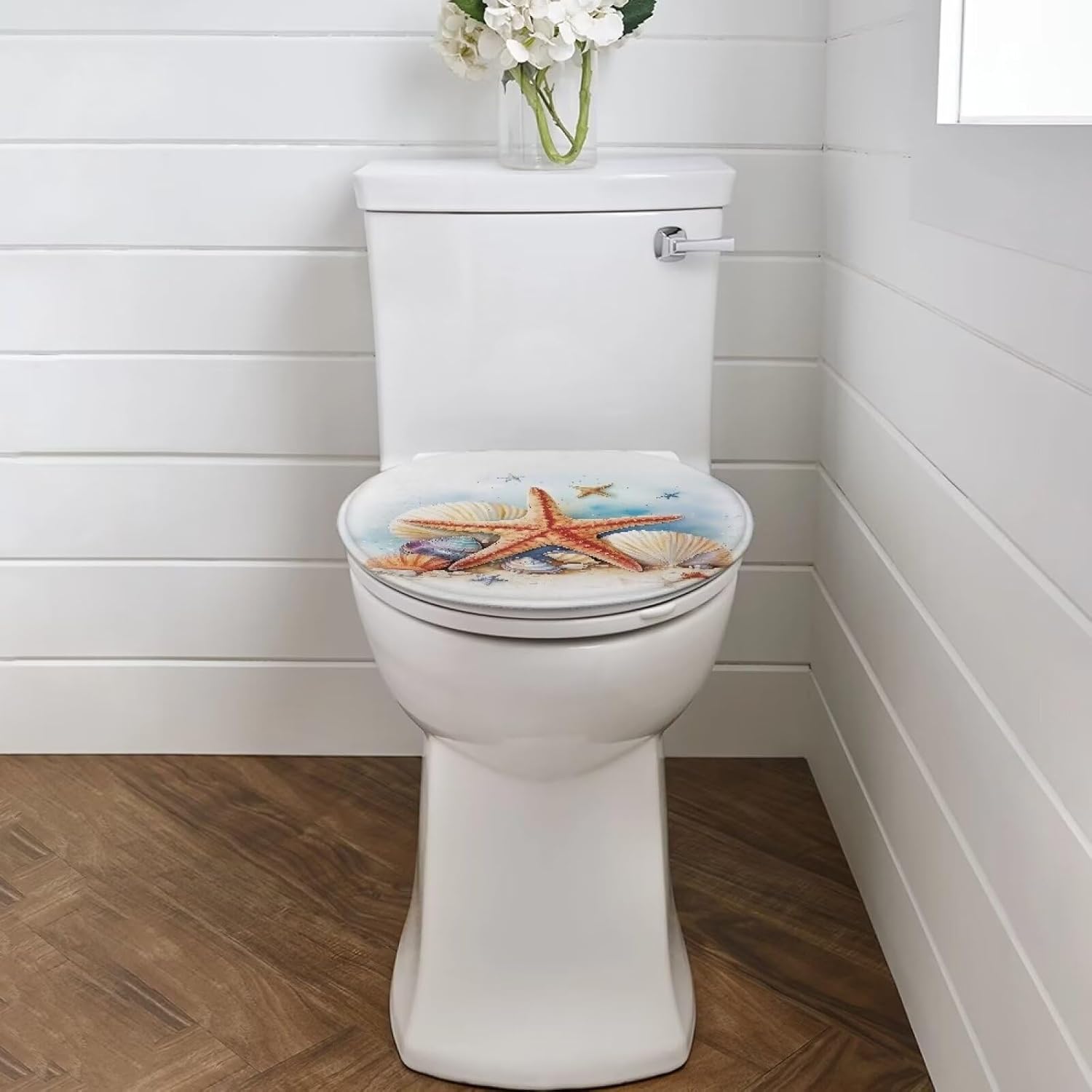 Starfish Print Bathroom Toilet Lid Seat Toilet Protector Cover Soft, Dustproof Polyester Fabric Toilet Seat Cover Covers Stains, Stays Clean, Easy To Install