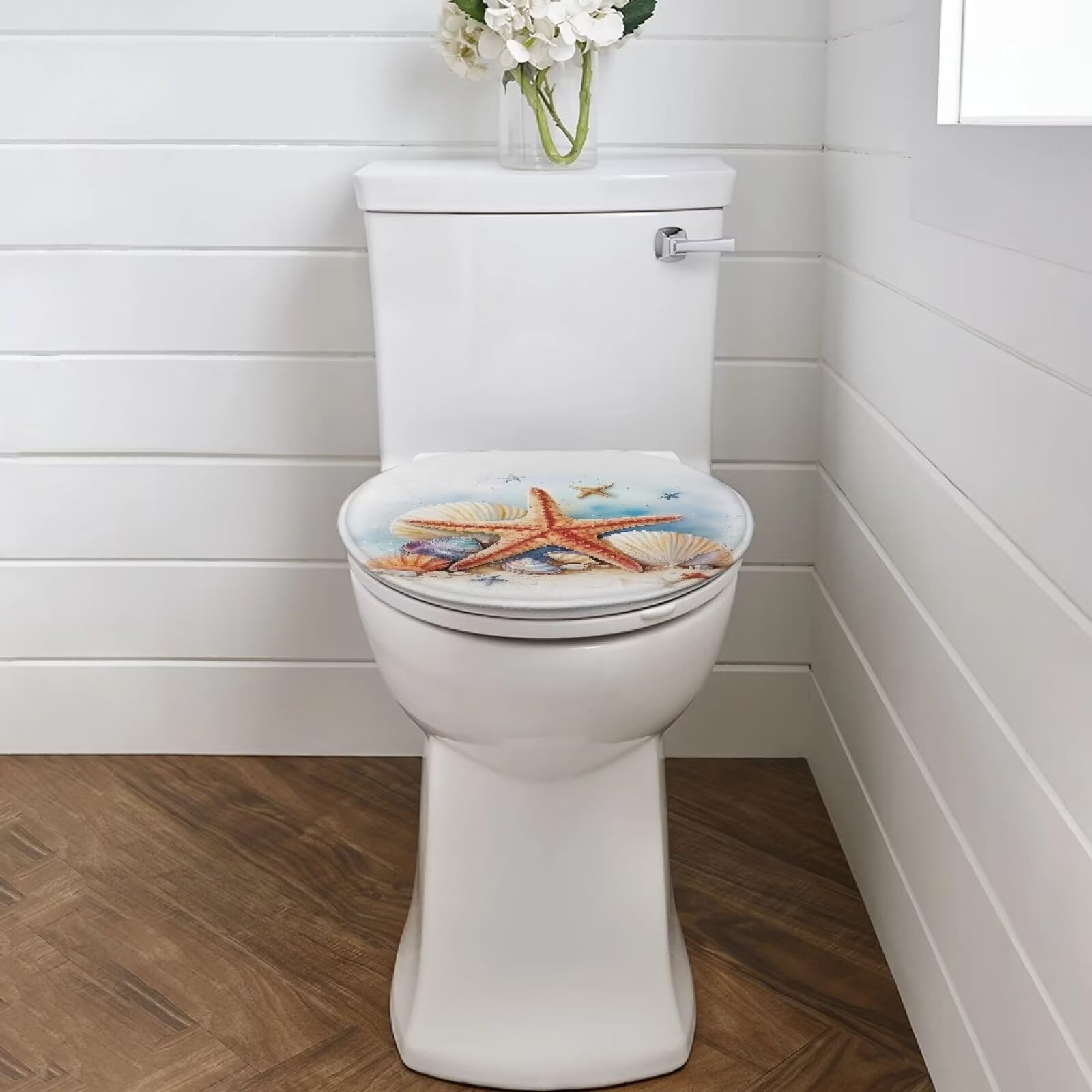 Bivxisrvo Starfish Print Bathroom Toilet Lid Seat Toilet Protector Cover Soft, Dustproof Polyester Fabric Toilet Seat Cover Covers Stains, Stays Clean, Easy To Install