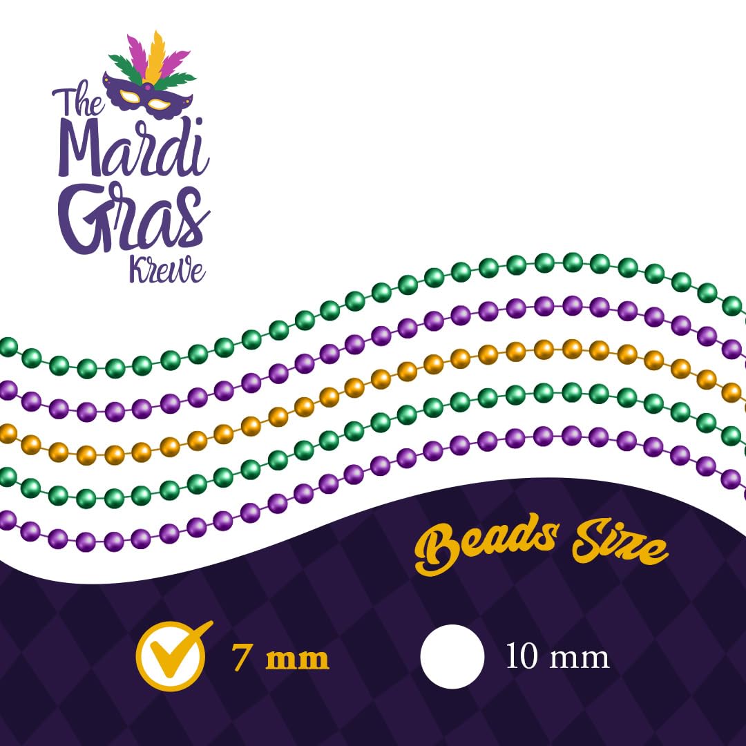 THE MARDI GRAS KREWE Mardi Gras Beads – 120 Pack, 10 Dozen 33 Inch 7mm Bead Necklaces, Bulk Party Favors for Parades, Festivals, Masquerades, Carnival, Events & Decorations - Purple Green Gold