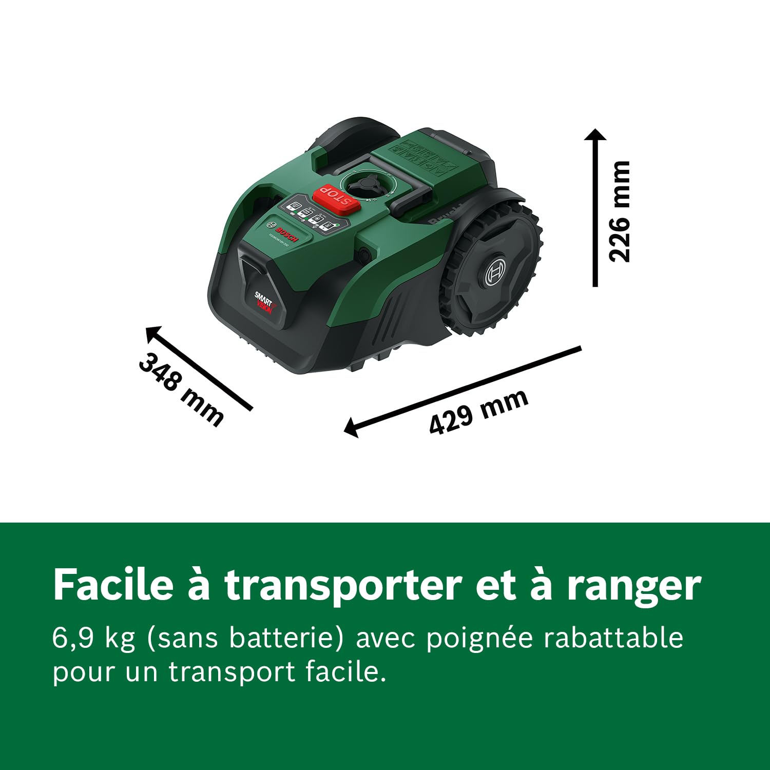 Bosch Tondeuse Robot sans-Fil VISIMOW18V-200 (pour pelouses Jusqu’à 200 m², Largeur de Coupe: 18 cm, Hauteur de Coupe: 20-60 mm, avec Lames de Rechange, Batterie et Chargeur)