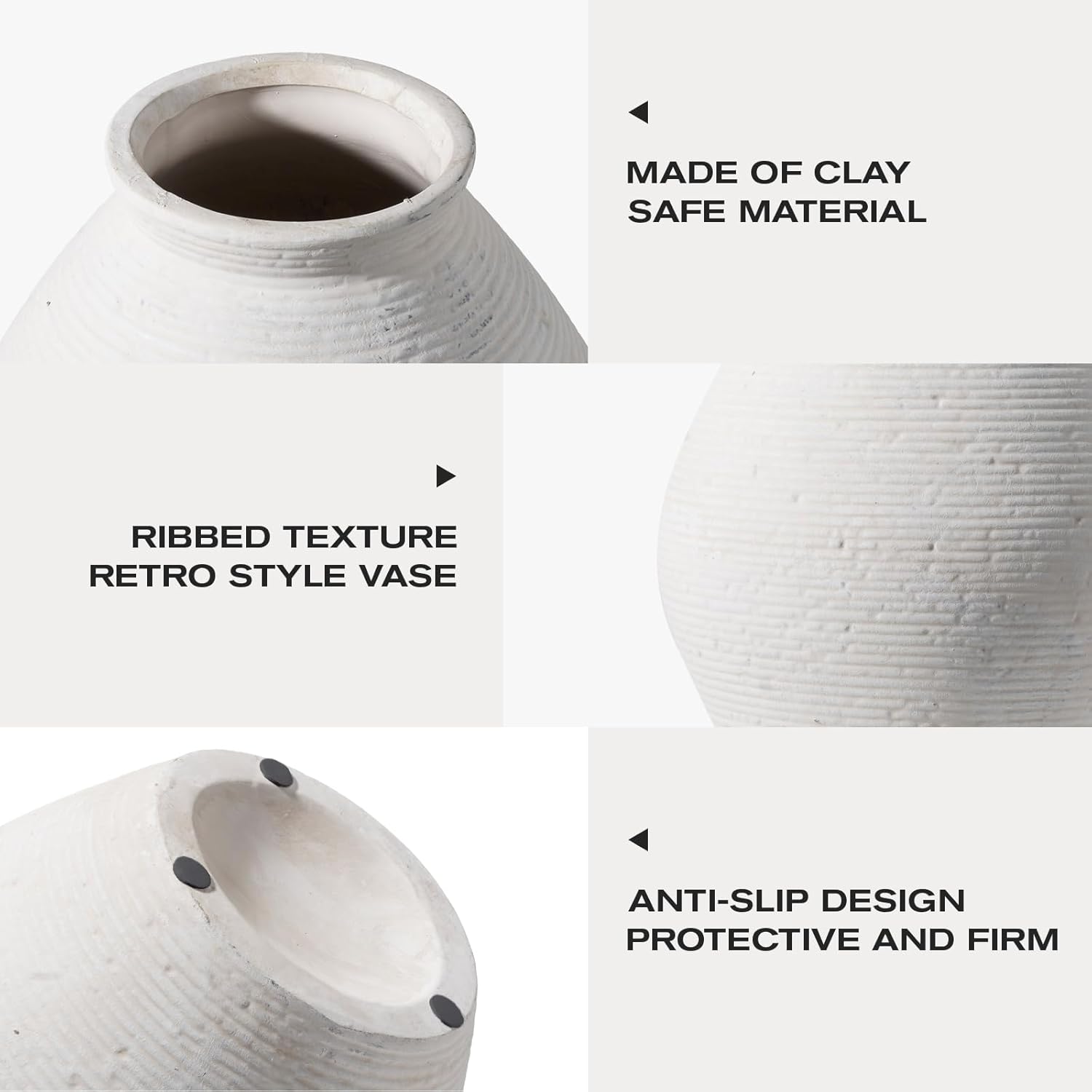 Ceramic Large Rustic Round Vase-11.8" Beige Pottery Textured Vase-Big Terracotta Vase Large Vases for Decor Living Room, Table Centerpiece, Farmhouse Decor, Bedroom, Bathroom-(Off-White) - Image 3