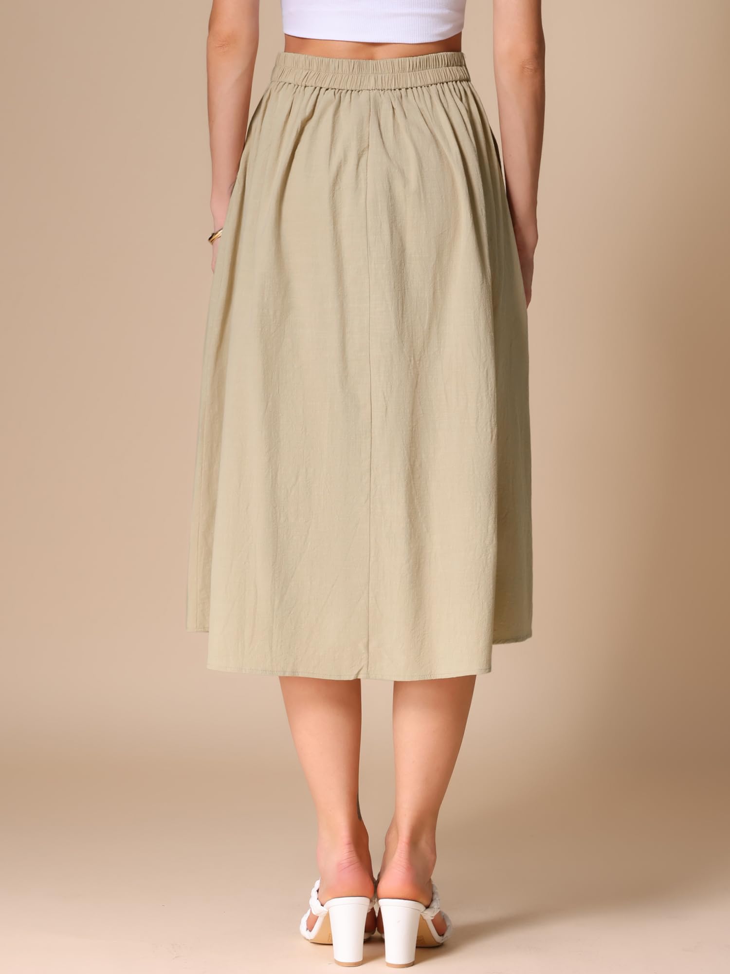 Allegra K Gonna midi in cotone per donna estiva casual con bottoni decorativi in vita elastica gonne a trapezio con tasca