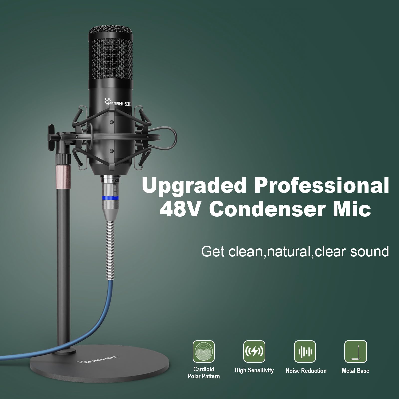 Podcast Equipment Bundle, 48V Kondensatormikrofon mit Streaming-Audio-Schnittstelle für Podcast-Aufnahme, Streaming, Gaming, Soundboard mit Sprachwechsel, Denoise PC, Smartphone, Tiktok