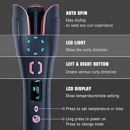 Miniatura 2 de Rizador automático de pelo con rotación automática con doble voltaje 1 pulgada 0.984 in turmalina cerámica ondulación varita