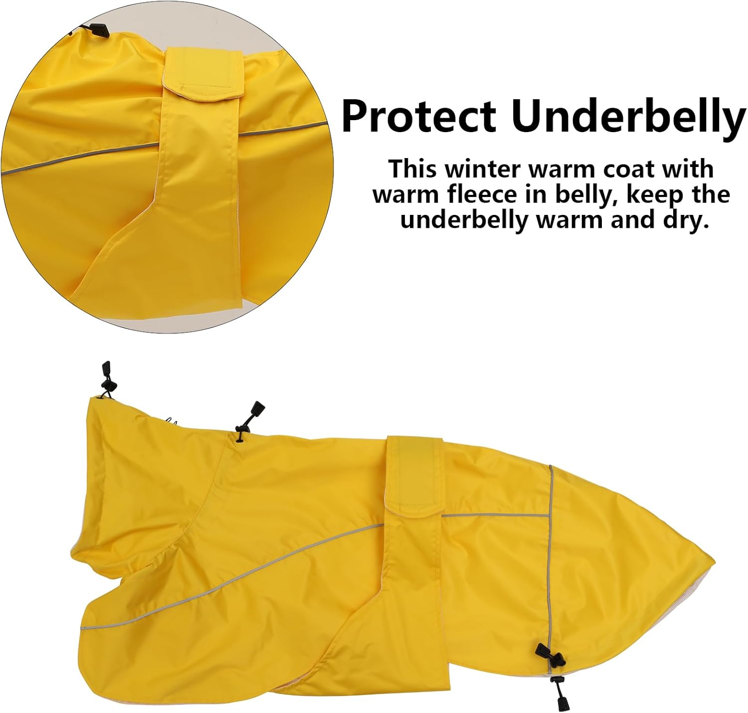 Greyhound Lurcher Raincoat, Whippet Rain Gear with Reflective Bar, Rain/Waterproof, Adjustable Bands and Drawstring in Autumn and Winter - Yellow - XXL