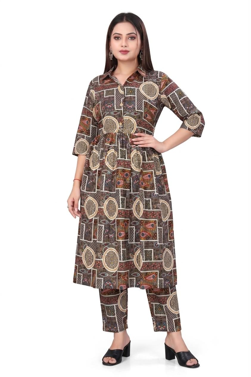 Women’s 2-Piece Co-Ord Set in Cotton Rayon Top & Bottom for Daily Travel Brunch Vacation & Ethnic Fusion Stylish Outfit Blue_XXL-image-16