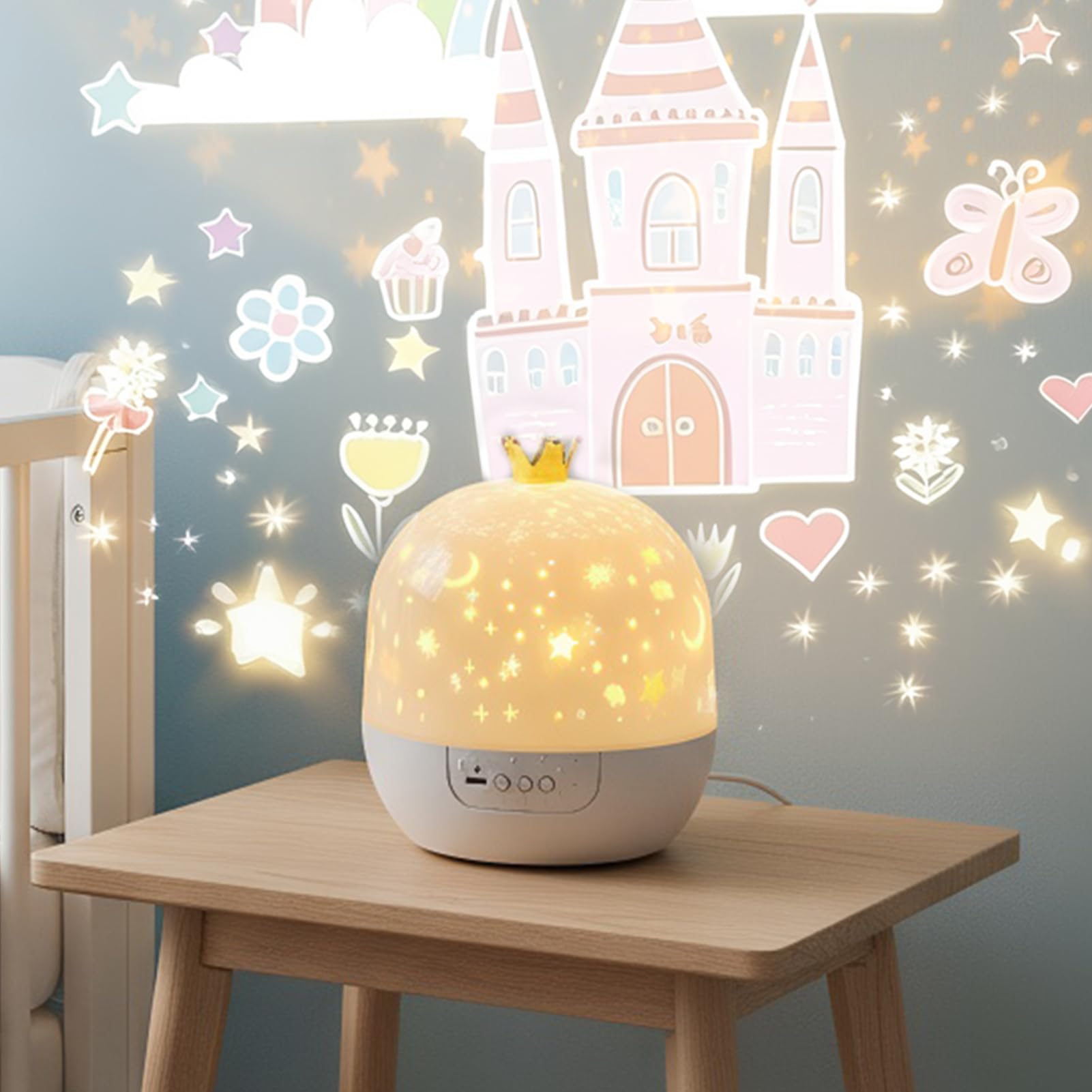 Veilleuse à projection d'étoiles - Lampe musicale portable rotative à 360