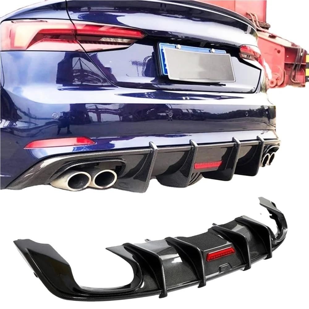 Carbon Fiber Rear Diffuser With Light Compatible For Audi A5 S-line B9 S5 2017 2018 2019 Bumper Cover Lower Lip Spoiler