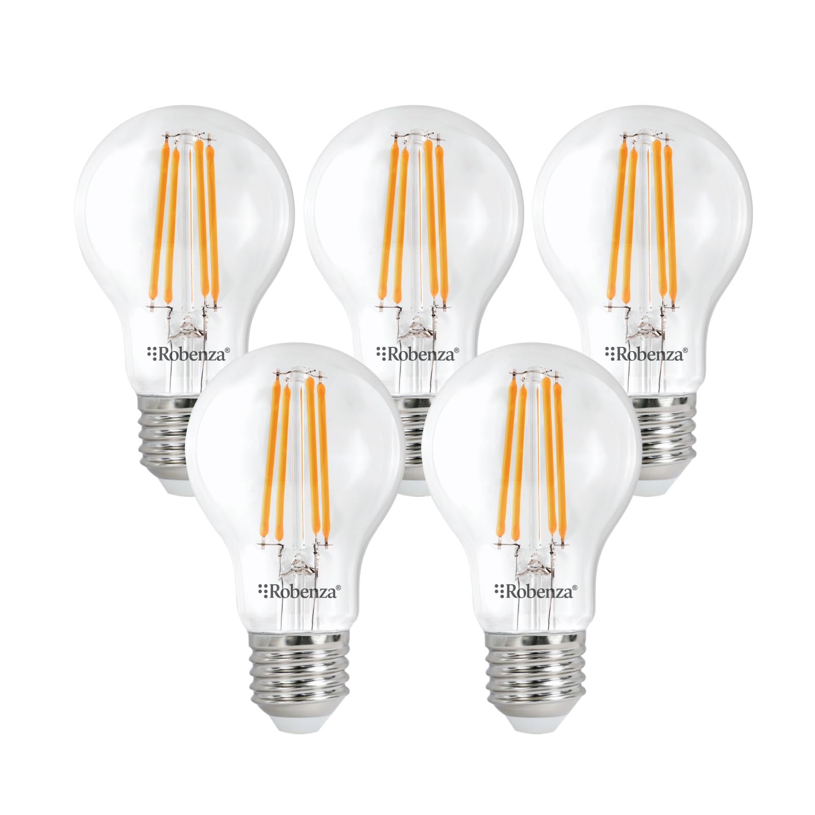 Robenza E27 LED Filament GLS Bulb, 7.3W (60W Equivalent), 806lm, Warm White 2700K, Edison Screw, Energy Saving A60 Standard, Non-Dimmable, Long Life Decorative Ceiling Light Lamp, Pack of 5