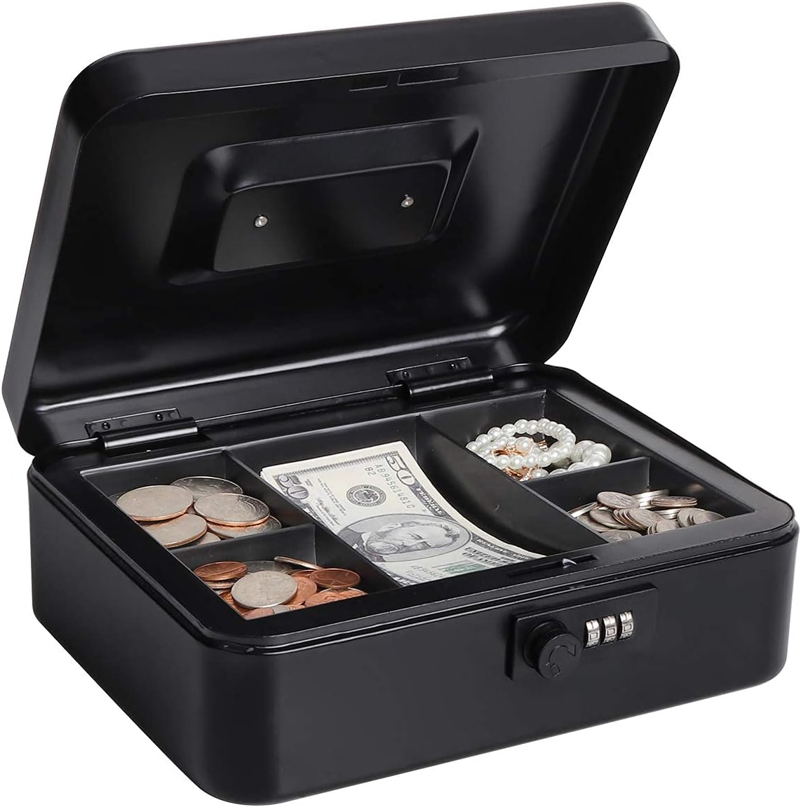 Cash Box with Combination Lock, Metal Money Box for Cash