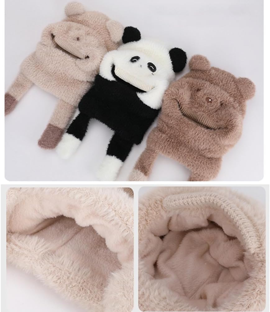 Girls Balaclava Knit Hat Boys Animals Cartoon Hoodie Hats Winter Fuzzy Neck Gaiter with Fleece Lining 2-10 Years