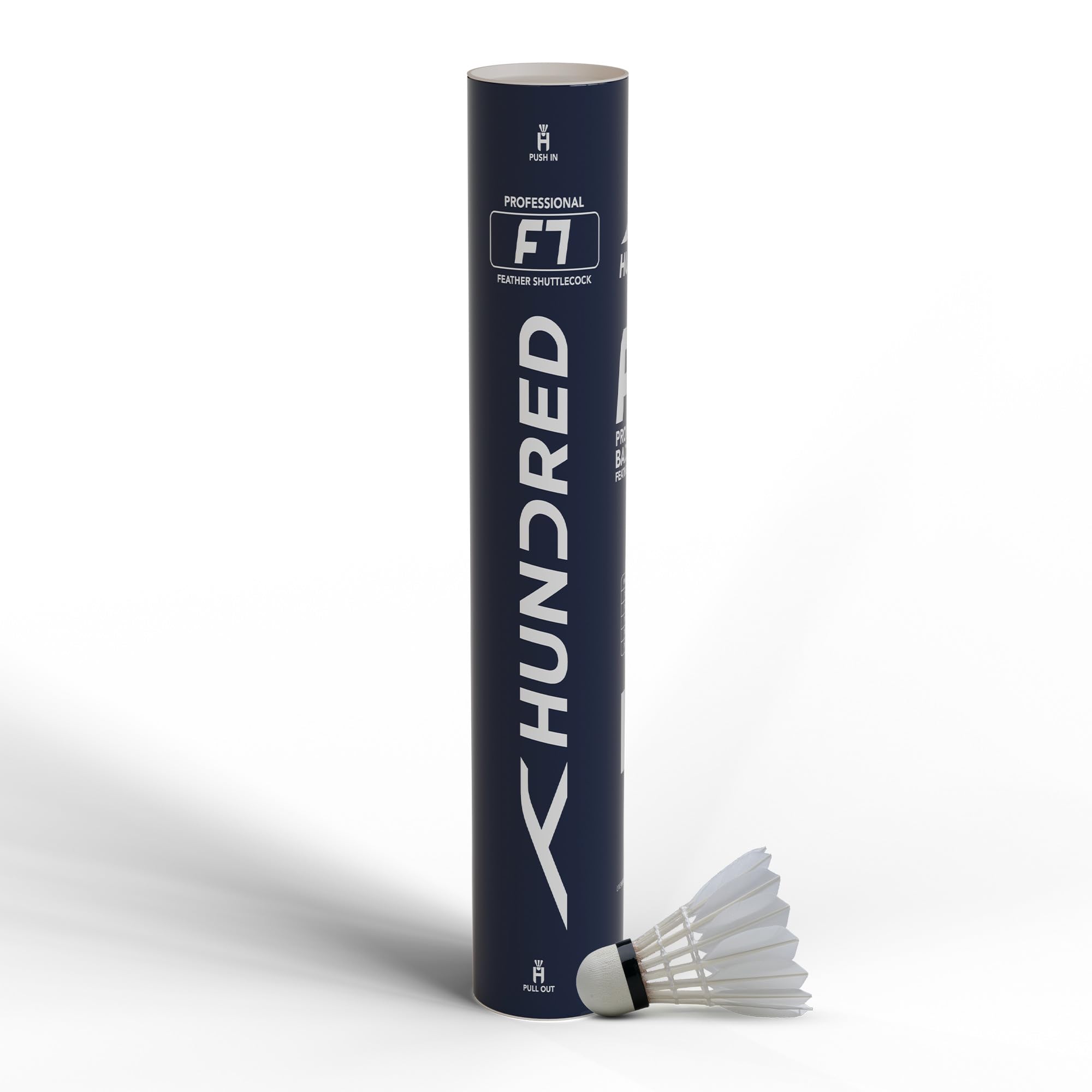 Hundred F7 Feather Shuttlecock | Professional Feather Badminton Shuttlecocks | Natural Cork & Duck Feathers | Speed 76 | Pack of 12 | White