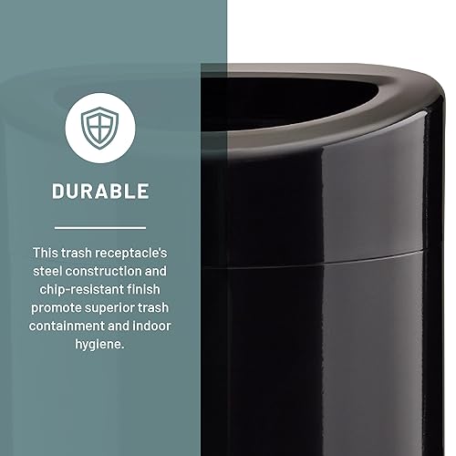 Miniatura 7 de Safco Bote de basura con tapa abierta, 30 galones, de acero inoxidable, contemporáneo, para uso en interiores, color negro