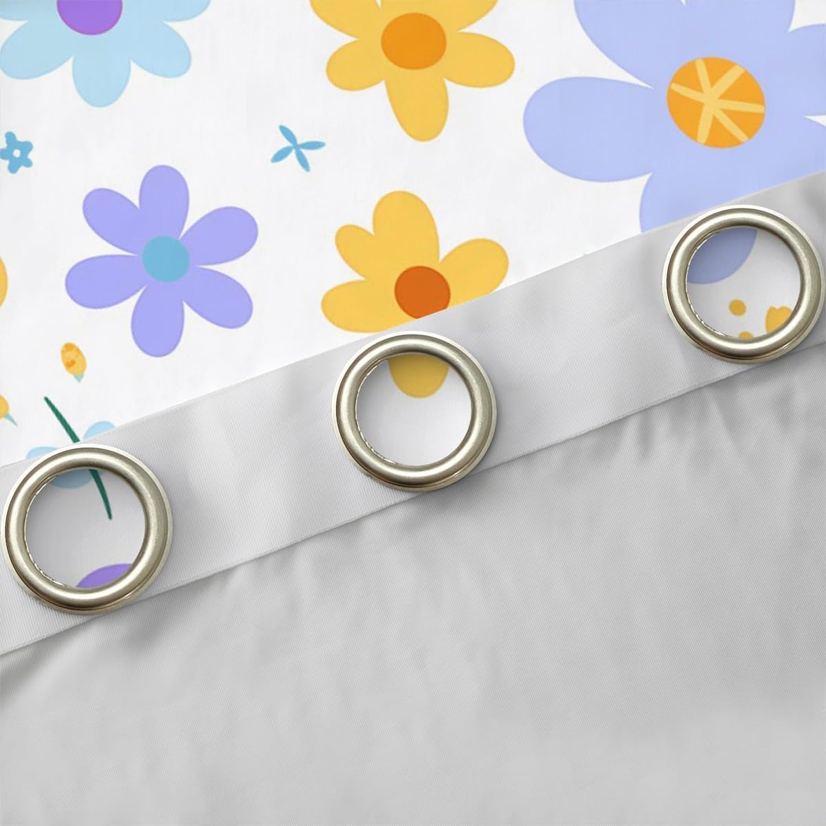 Feelyou Cute Flower Window Curtains for Bedroom Living Room Kids Cartoon Cute Floral Blackout Drapes Purple Yellow Curtains Blackout Kawaii Window Treatments 38W X 45L,2 Panels