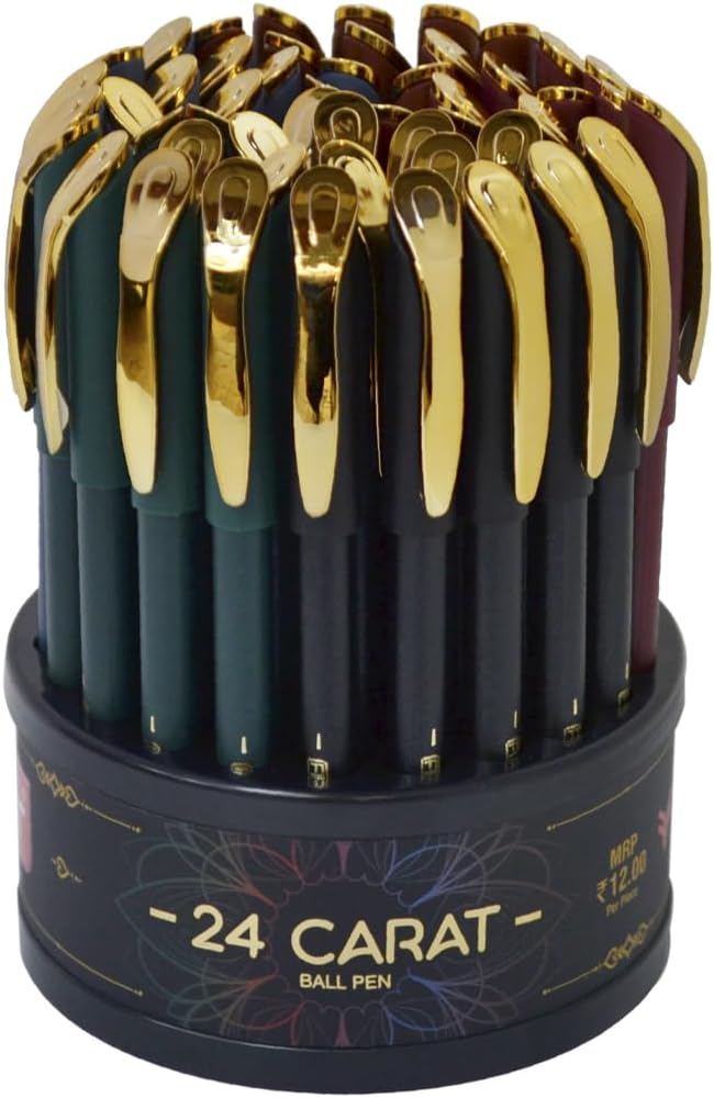 FLAIR 24 Carat Ball Pen Tumbler Set | Smooth Ink Flow System | Elegent Looks with Smudge Free Writing Experience | Blue Ink, Pack of 50 Pens