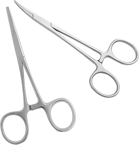 6.25" Straight & Curved Hemostat Forceps Set, Locking Tweezer Clamps. Ideal Hemostats for Nurses, Fishing Forceps, Crafts and Hobby