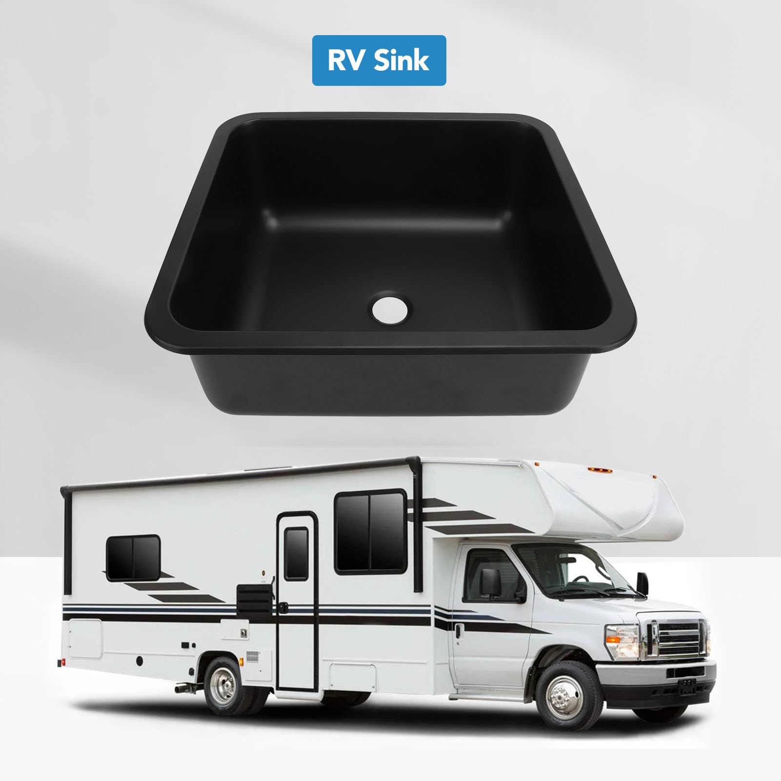 FLEXMAN Wohnmobil Spüle, 400 X 360 X 150 mm, Wohnmobil Küchenspüle mit Gummidichtung, Edelstahl Einzelbecken, Tiefes Rechteckiges Küchenwaschbecken für Wohnwagen, Wohnmobil, Boot (Schwarz)