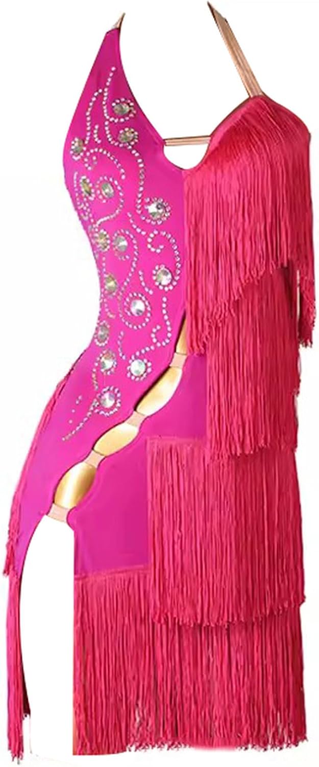 Sleeveless Latin Dance Dresses for Woman Salsa Dance Costumes with Rhinestones Professional Tango Competition Skirt  pink ? small