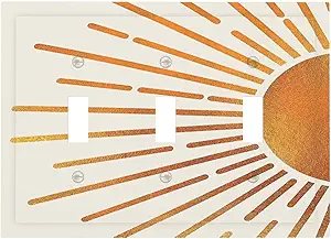 Decorative Light Switch Plate Covers Mid Century Gold Sun Boho Sunrise 3 Gang Light Switch Cover Plate Triple Toggle Wall Plate Switch Plate Cover for Bedroom Home Decor