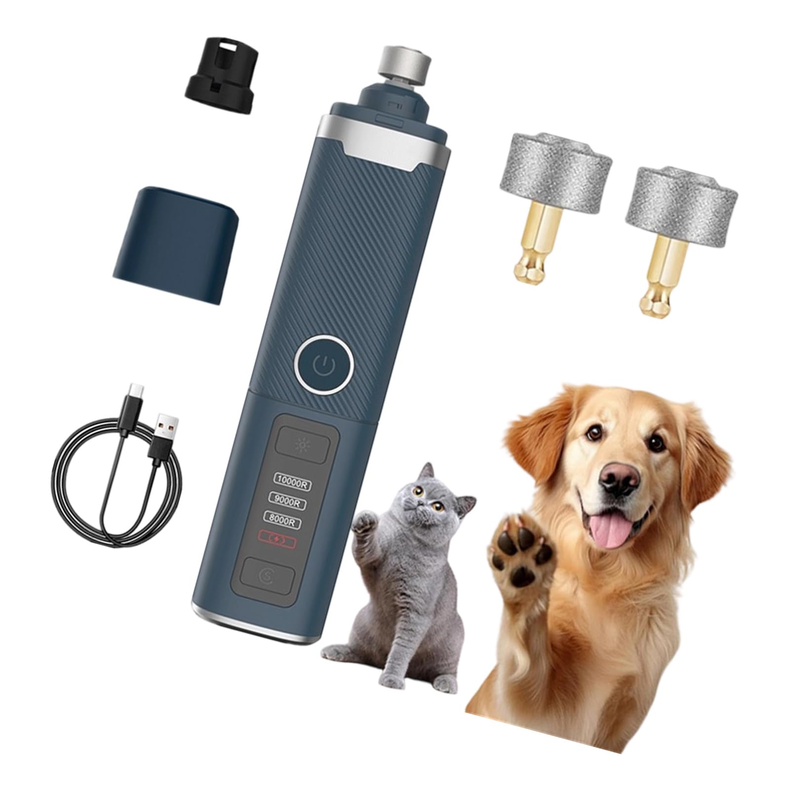 PANGBOER Smerigliatrice per Artigli per Cani e Gatti per toelettatura Domestica con Controllo a 3 velocità e 2 testine smerigliatura Smerigliatrice USB per Animali Domestici Toelettatura per Animali