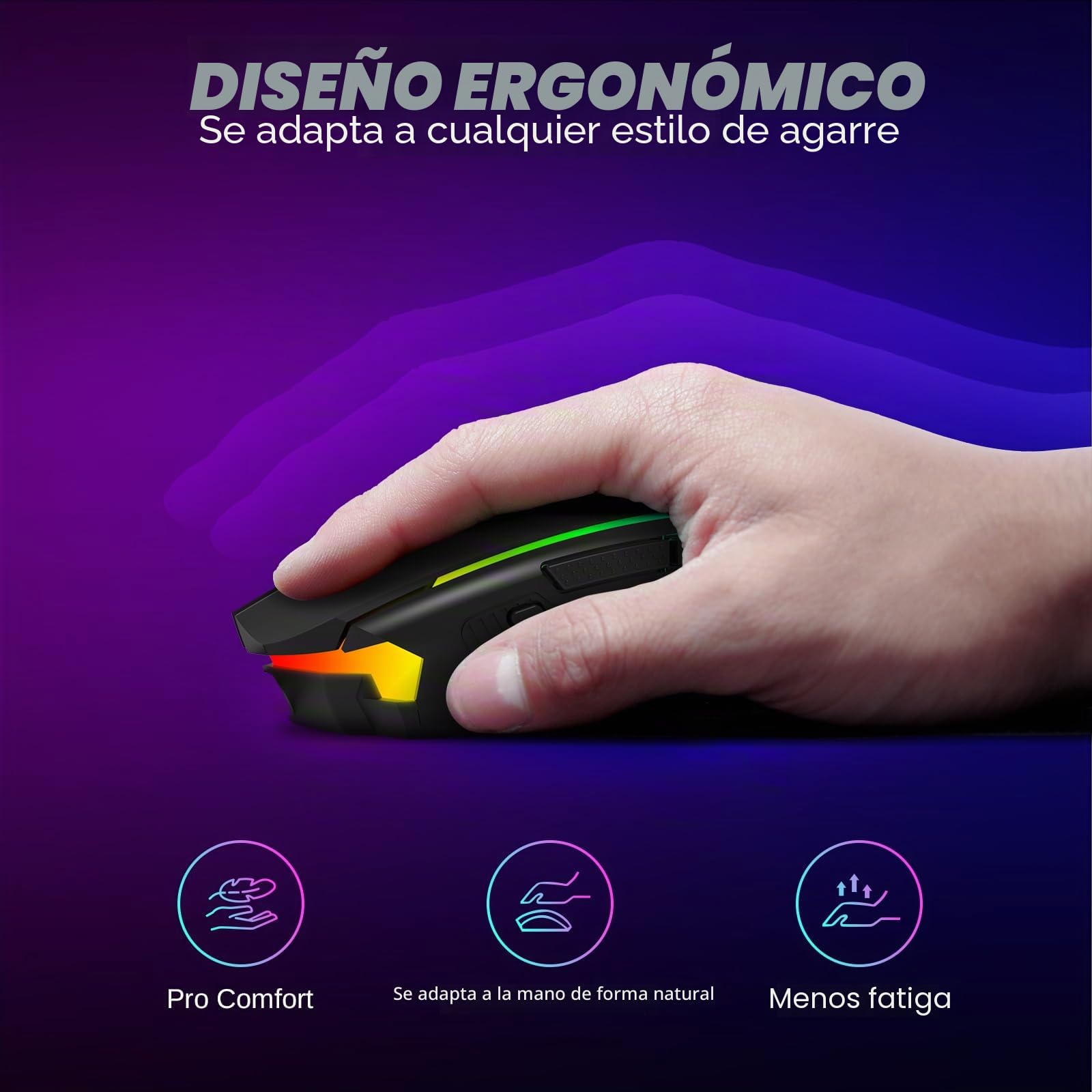 Redragon Ratón Gaming Inalámbrico, Tri-Mode 2.4G/USB-C/Bluetooth Raton Gaming, 10000 dpi y 6 Modos RGB Retroiluminado, 9 Botones Programables, Ratón Inalámbrico Recargable para Laptop/PC/Mac, Negro