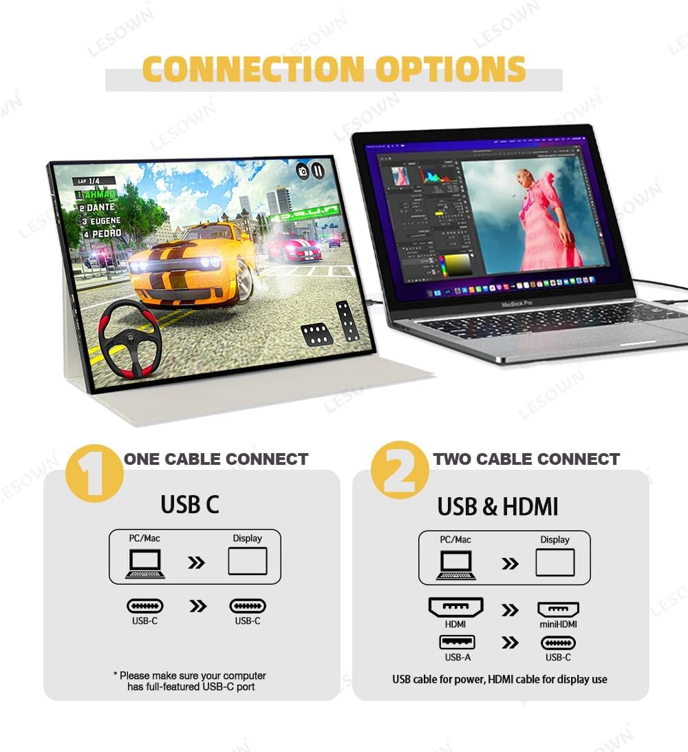 18" 2.5K 144Hz Ultra Thin Portable Gaming Monitor Widescreen 100% sRGB 500Nits USB-C HDMI External Display, Built-in Speakers (18" 2.5K 144Hz No Touch)