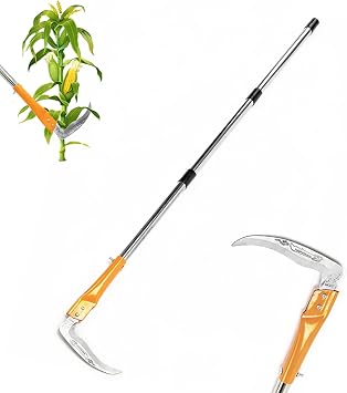 Harvesting Weeding Sickle, High-carbon steel adjustable long-handled lightweight sickle, Sharp single-edged blade Weeding grass sickle, Extended upright scythe, for harvest Yard Gardening pruning