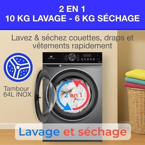 Lave-Linge Séchant Continental Edison CELS106S – 10 Kg Lavage / 6 Kg Séchage, Moteur Induction - vue 7