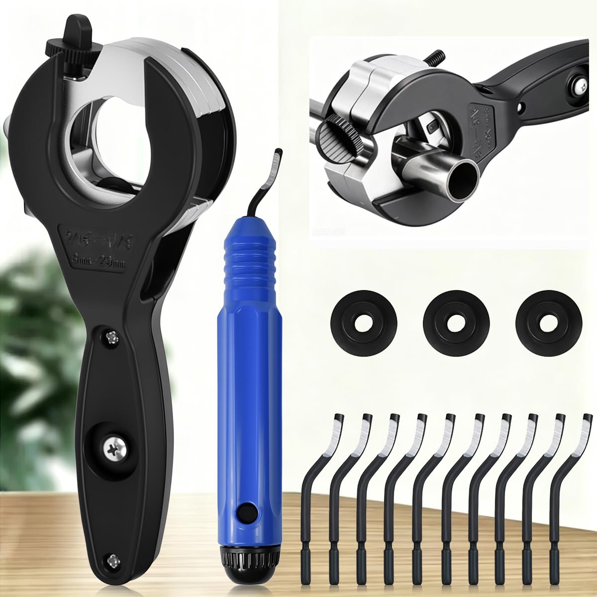 BXUUXA Ratchet Pipe Cutter Set Pipe Cutter 8-29 mm Copper Pipe Cutter with 3 Replacement Cutting Wheel and Deburring Tools for Stainless Steel Copper PVC Aluminium & Plastic