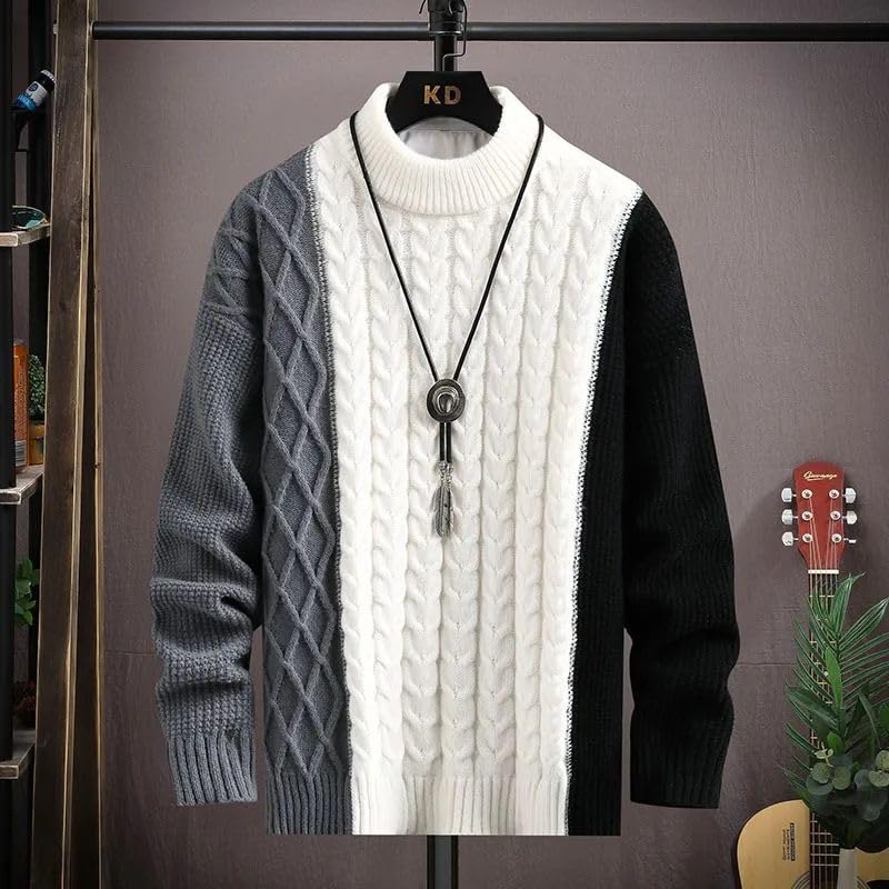 Pull homme ample hiver chaud en maille épaisse avec col rond classique