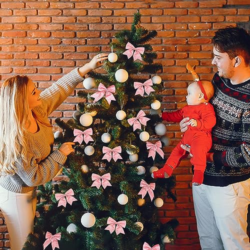 BHGT 24 pcs Small Pink Glitter Bows for Christmas Tree Decoration Christmas Decorative Bows Christmas Tree Bow Christmas Bows Decorative Xmas Decor Wreath Ornament - Image 3