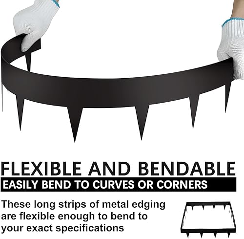 Miniatura 4 de Worth Garden - Paquete de 10 bordes de acero galvanizado para jardines, tiras de metal flexibles con recubrimiento en polvo negro de 4.5 pulgadas de